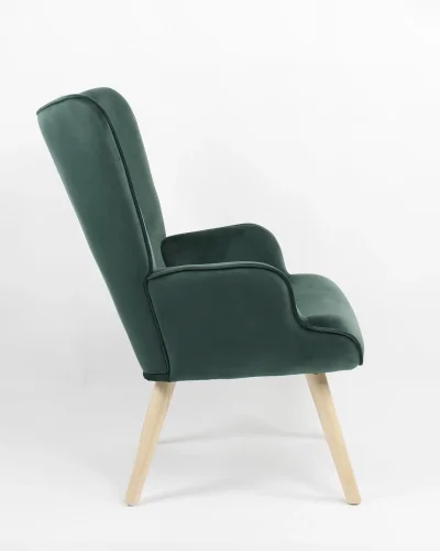 Кресло Хью велюр темно-зеленый УТ000037080 Stool Group, зелёный/велюр, ножки/дерево/бежевый коричневый, размеры - *960***680*750мм фото 2